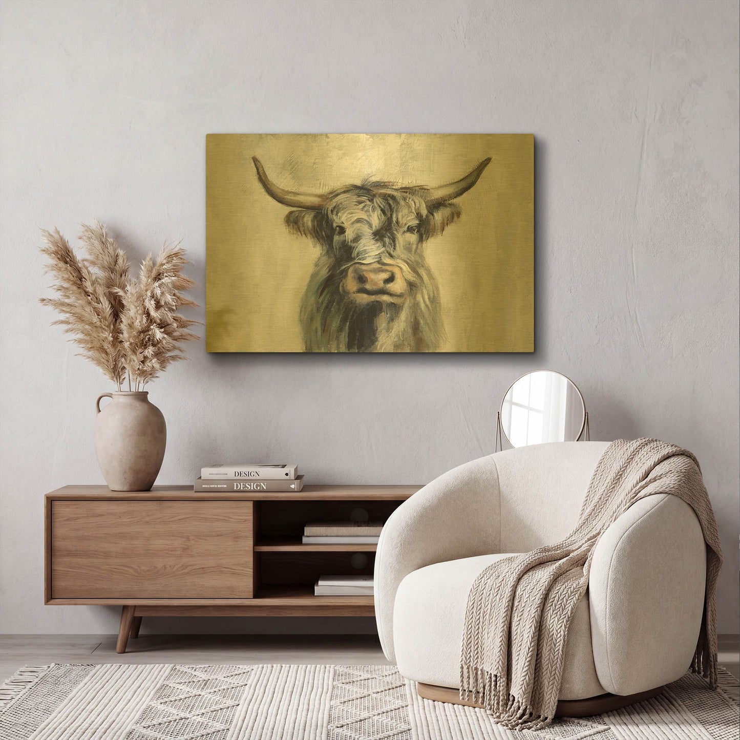 'Highland Cow Horizontal' By Silvia Vassileva Gold Metal Wall Art