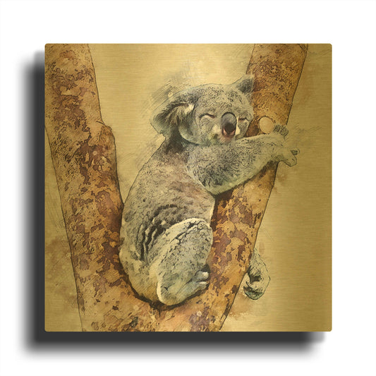 'Koala 4' By Kim Curinga Gold Metal Wall Art