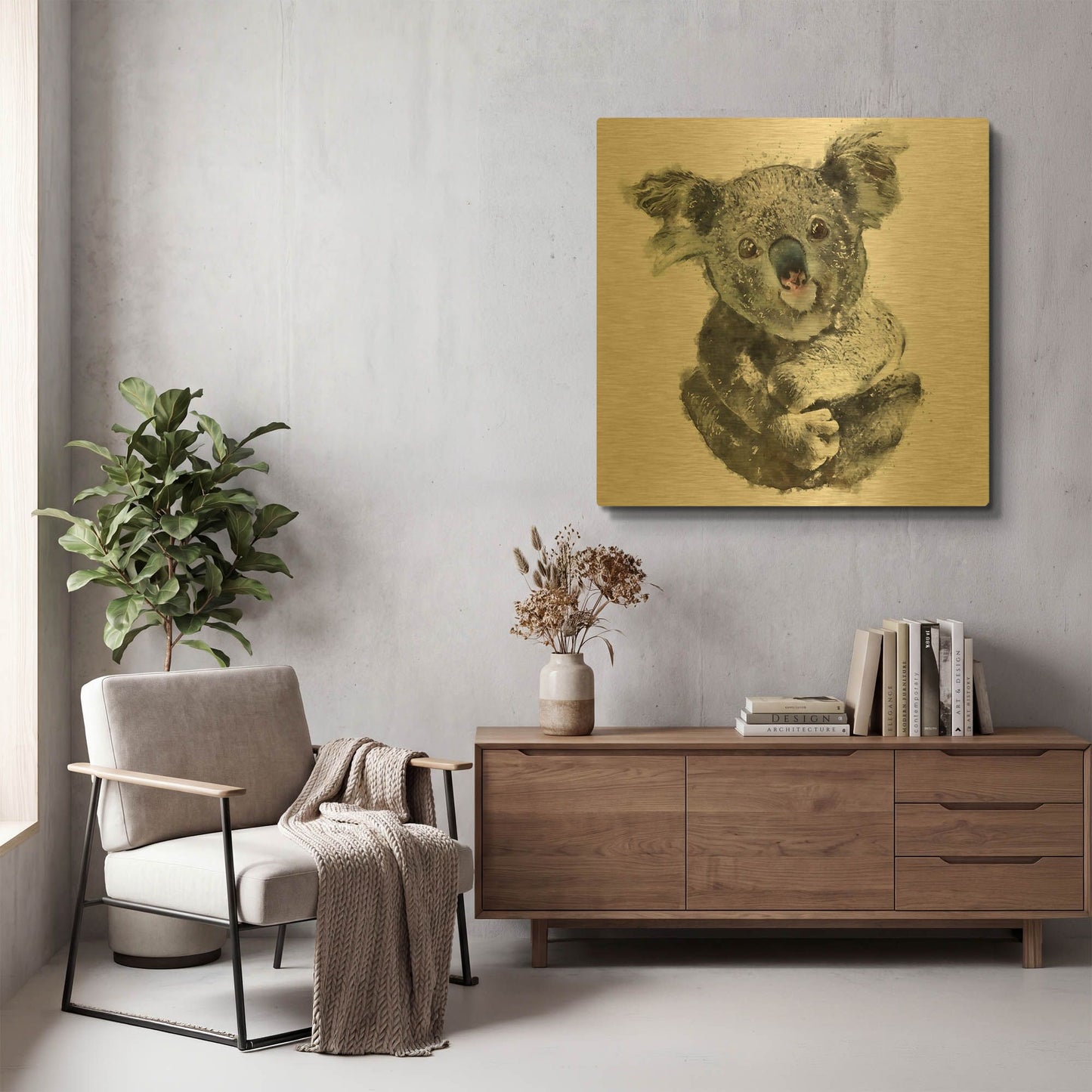 'Koala Cuddle' By Kim Curinga Gold Metal Wall Art