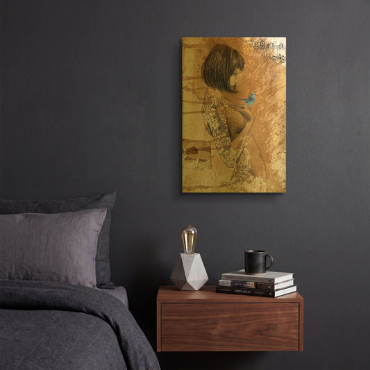 'Not Here' By Loui Jover Gold Metal Wall Art