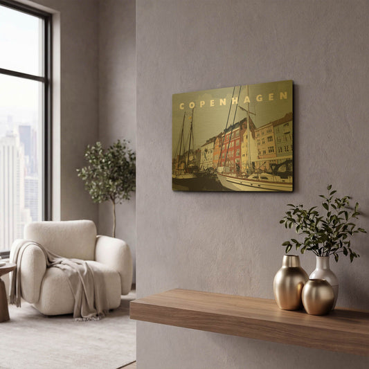 'Copenhagen Poster' By Linda Woods Gold Metal Wall Art