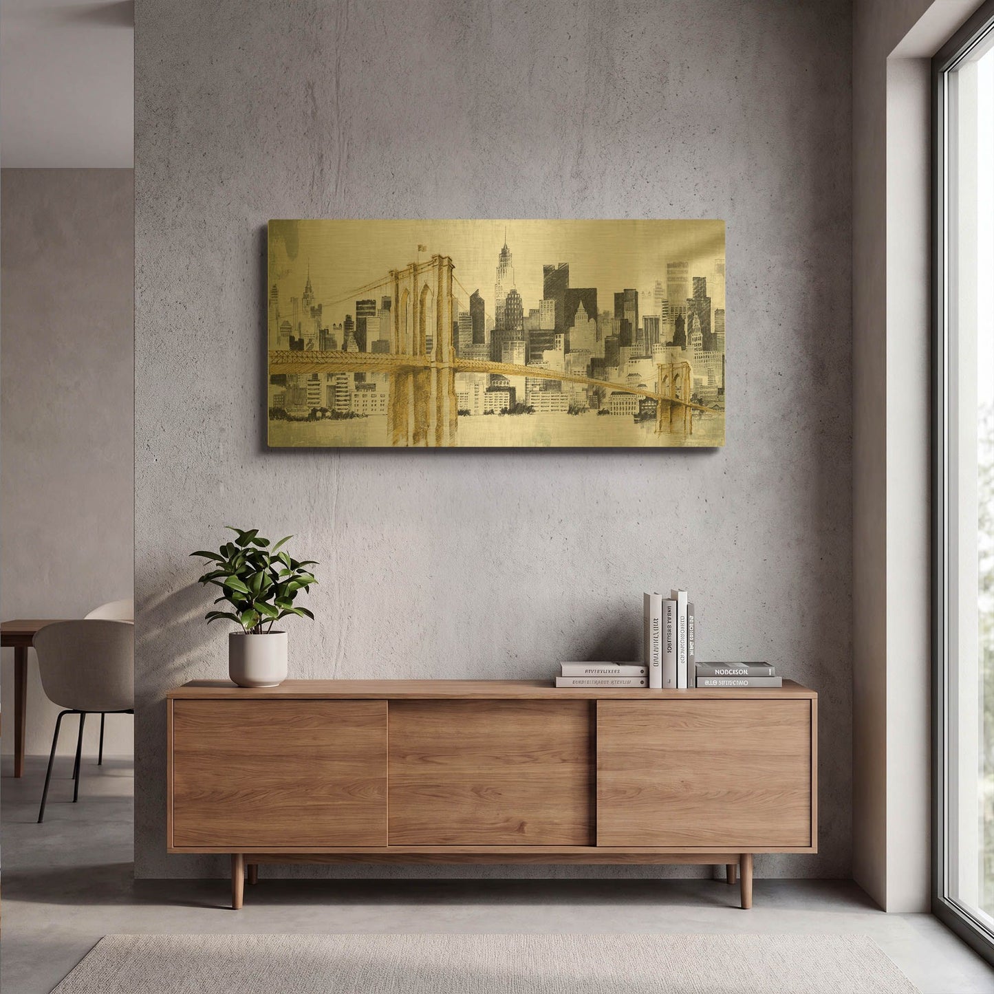 'New York Skyline I Yellow Bridge' By Avery Tillmon Gold Metal Wall Art