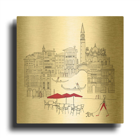 'World Cafe IV Venice Red' By Avery Tillmon Gold Metal Wall Art