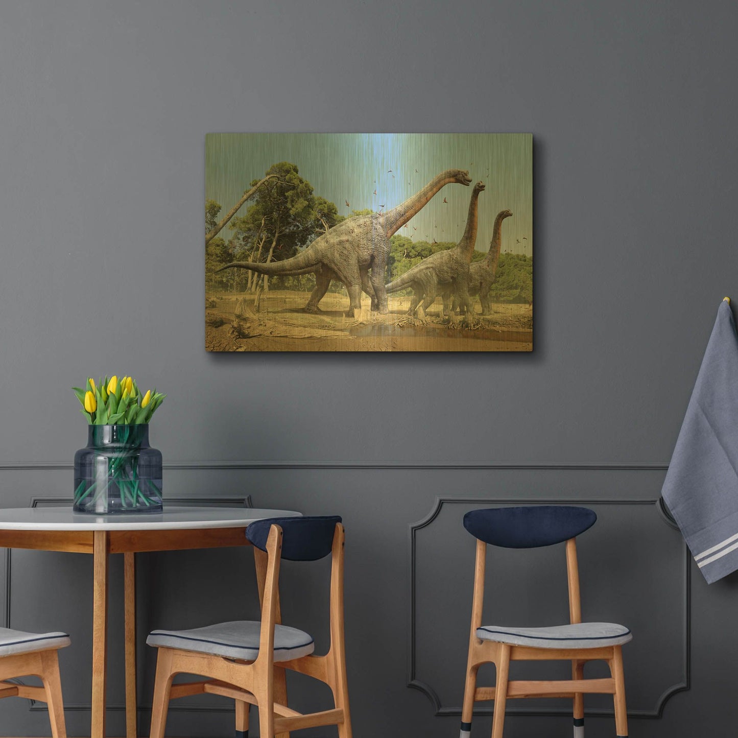 'Brachiosaurus' By Damir Martin Gold Metal Wall Art