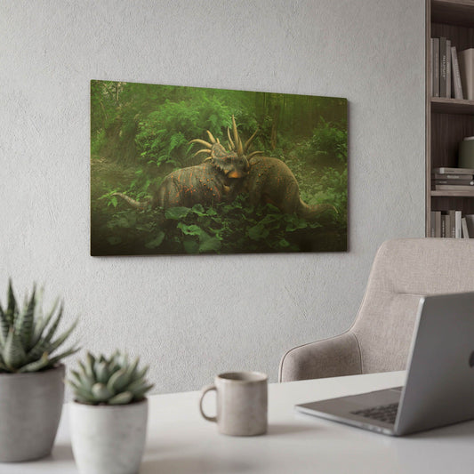 'Dueling Styracosurus' By Damir Martin Gold Metal Wall Art