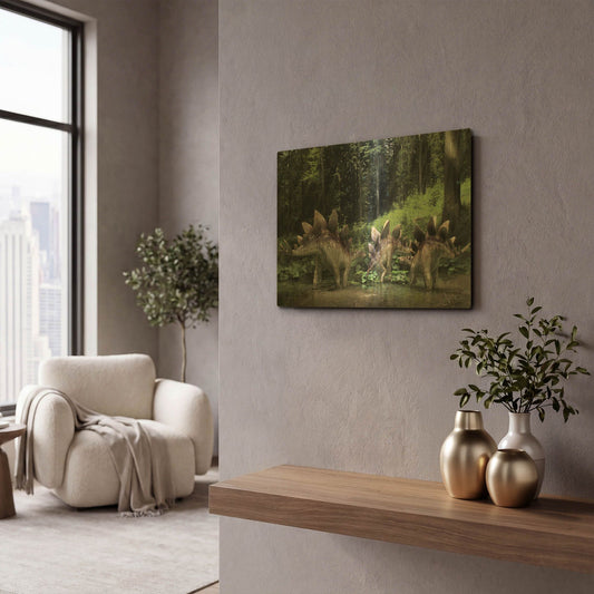 'Stegosaurus Family' By Damir Martin Gold Metal Wall Art