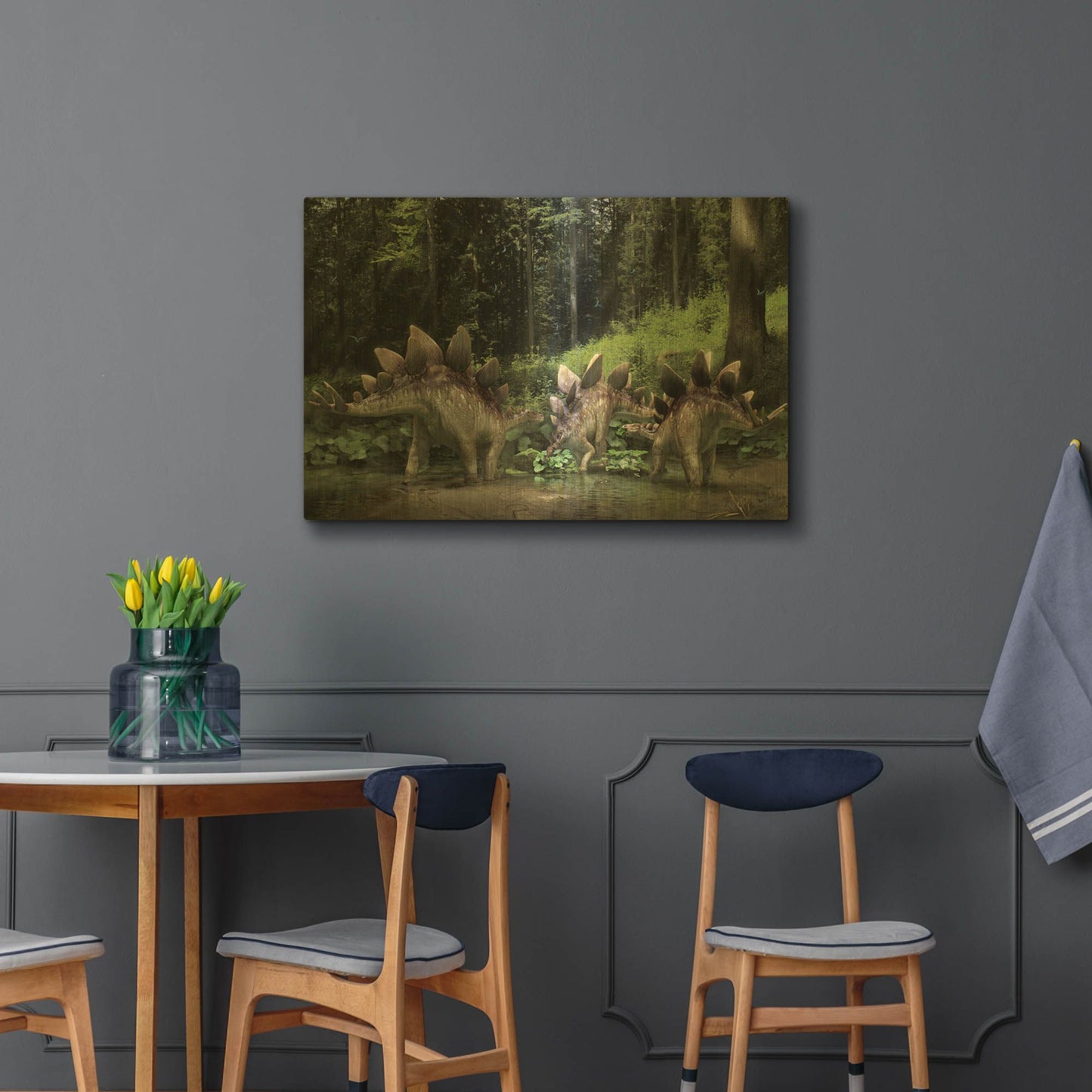 'Stegosaurus Family' By Damir Martin Gold Metal Wall Art