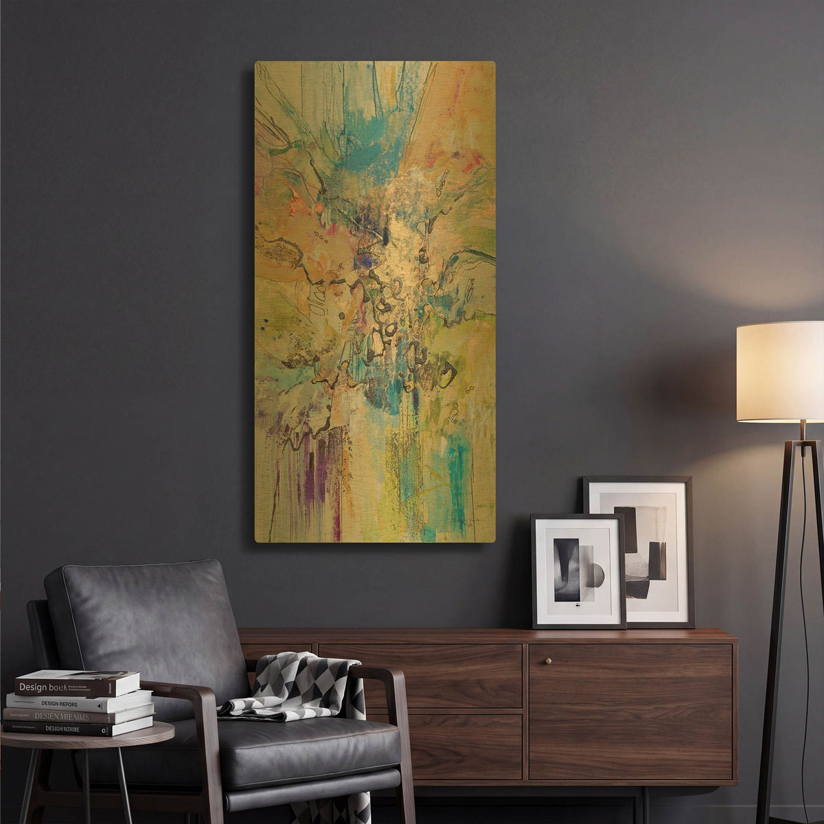 'Blue Series 13' By Jennifer Gardner Gold Metal Wall Art