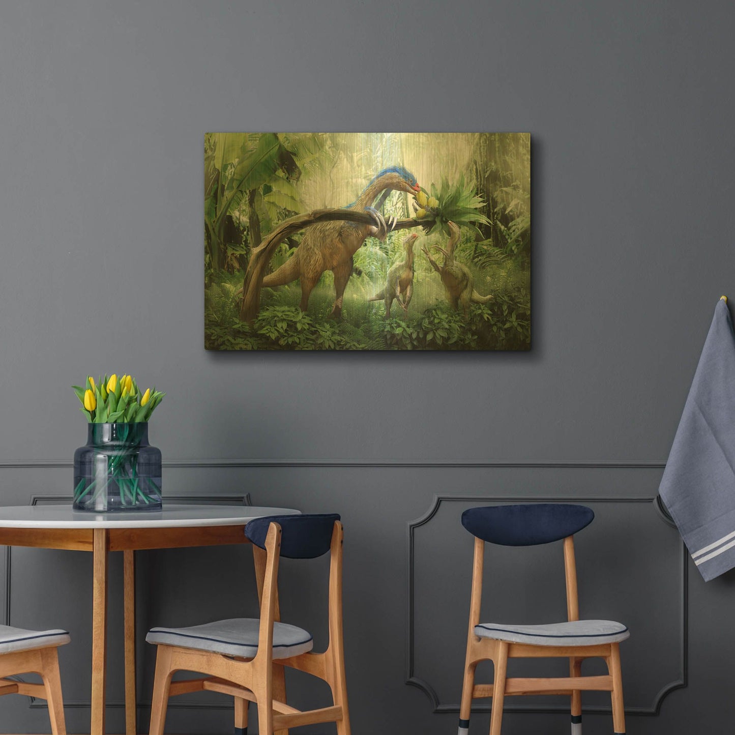 'Therizinosaurus Family' By Damir Martin Gold Metal Wall Art