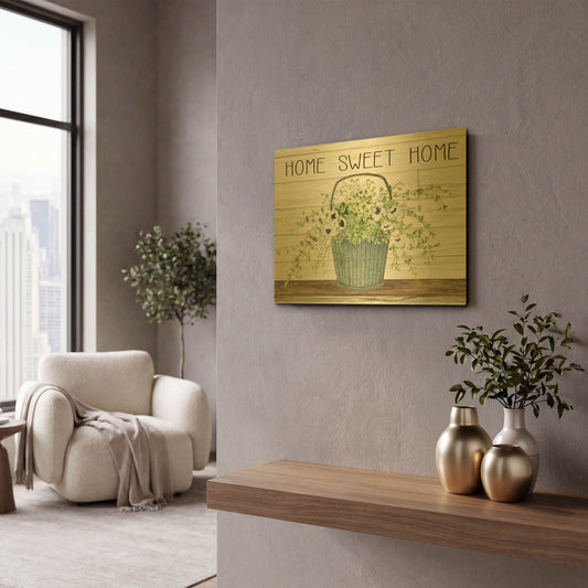 'Home Sweet Home Galvanized Bucket' By Cindy Jacobs Gold Metal Wall Art