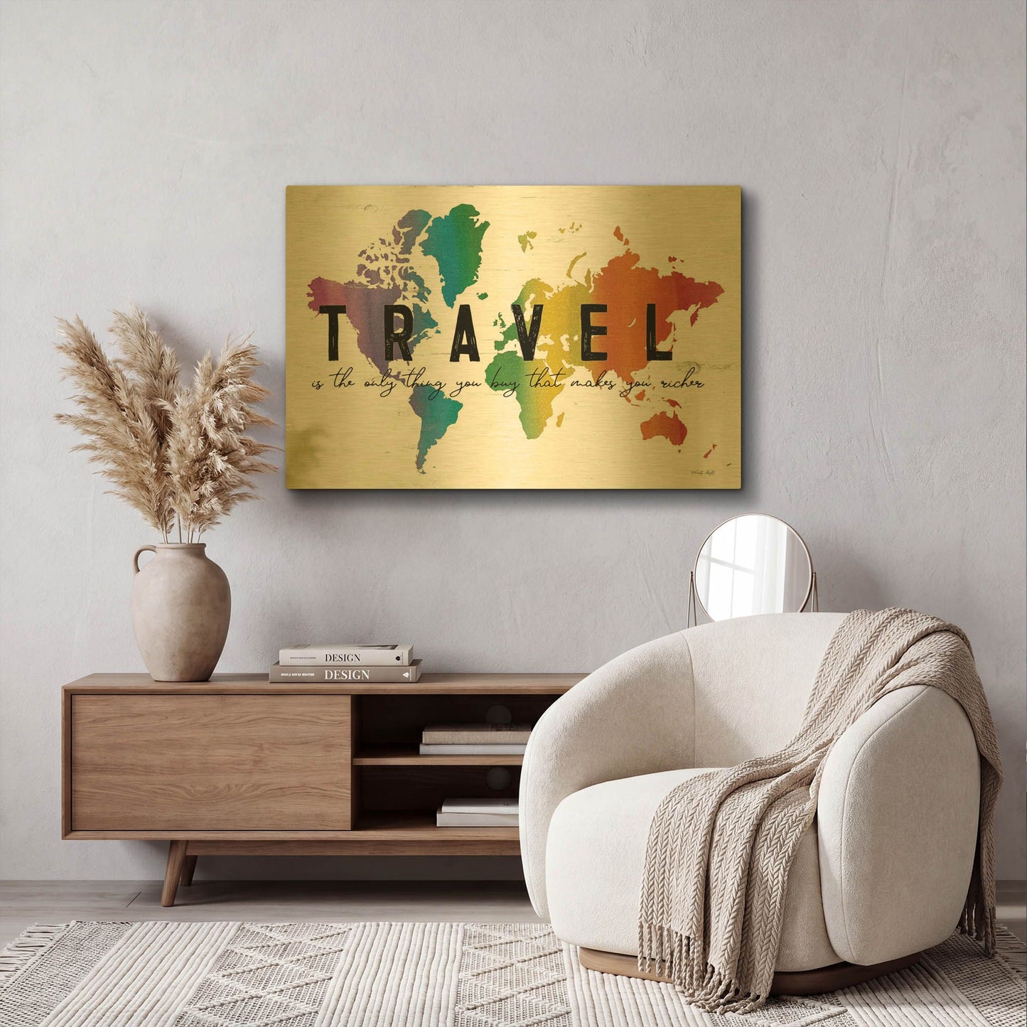 'Travel is the Only thing You Buy' By Cindy Jacobs Gold Metal Wall Art