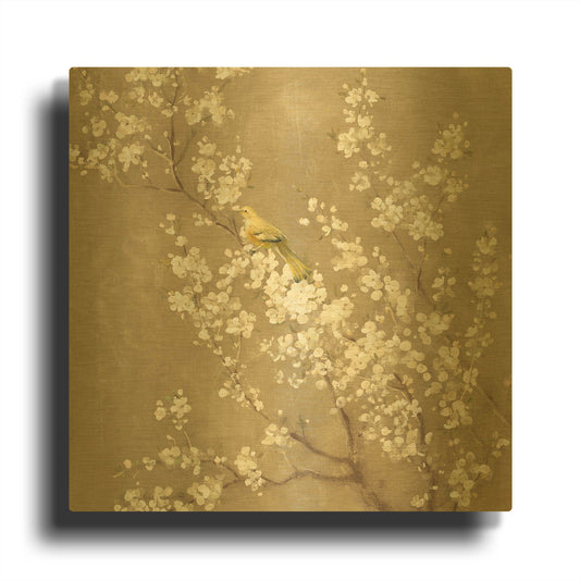 'White Cherry Blossom II Neutral' By Danhui Nai Gold Metal Wall Art