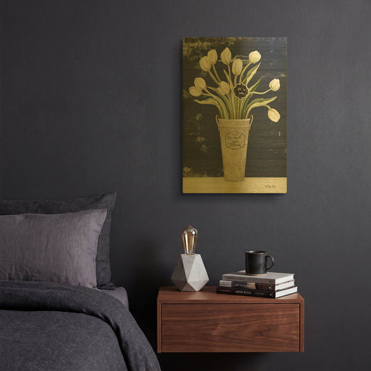 'Tulips on Navy II' By Cindy Jacobs Gold Metal Wall Art