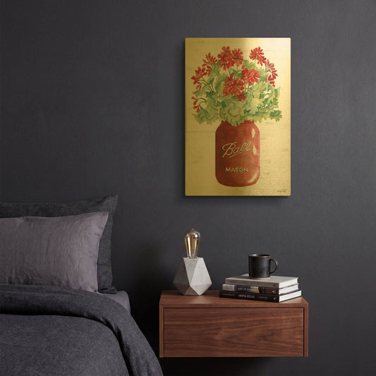 'Patriotic Red Jar' By Cindy Jacobs Gold Metal Wall Art