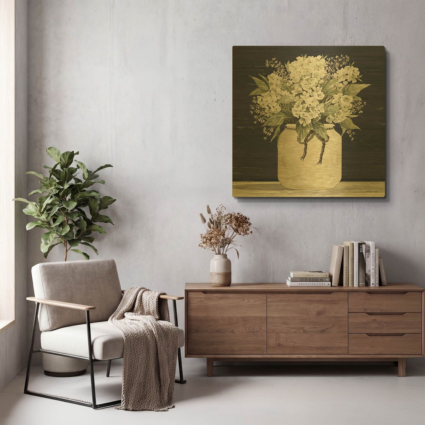 'White Flowers II' By Cindy Jacobs Gold Metal Wall Art