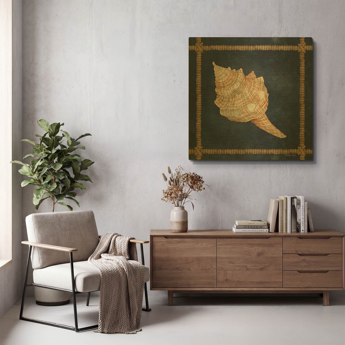 'Seashell on Navy IV' By Cindy Jacobs Gold Metal Wall Art
