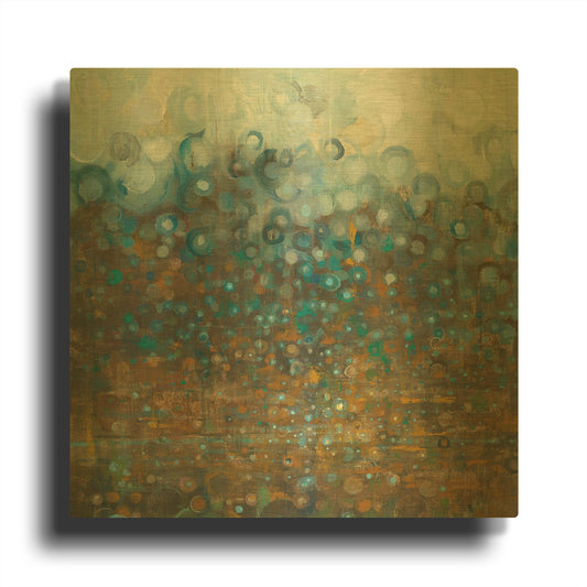 'Blue And Bronze Dots' By Danhui Nai Gold Metal Wall Art