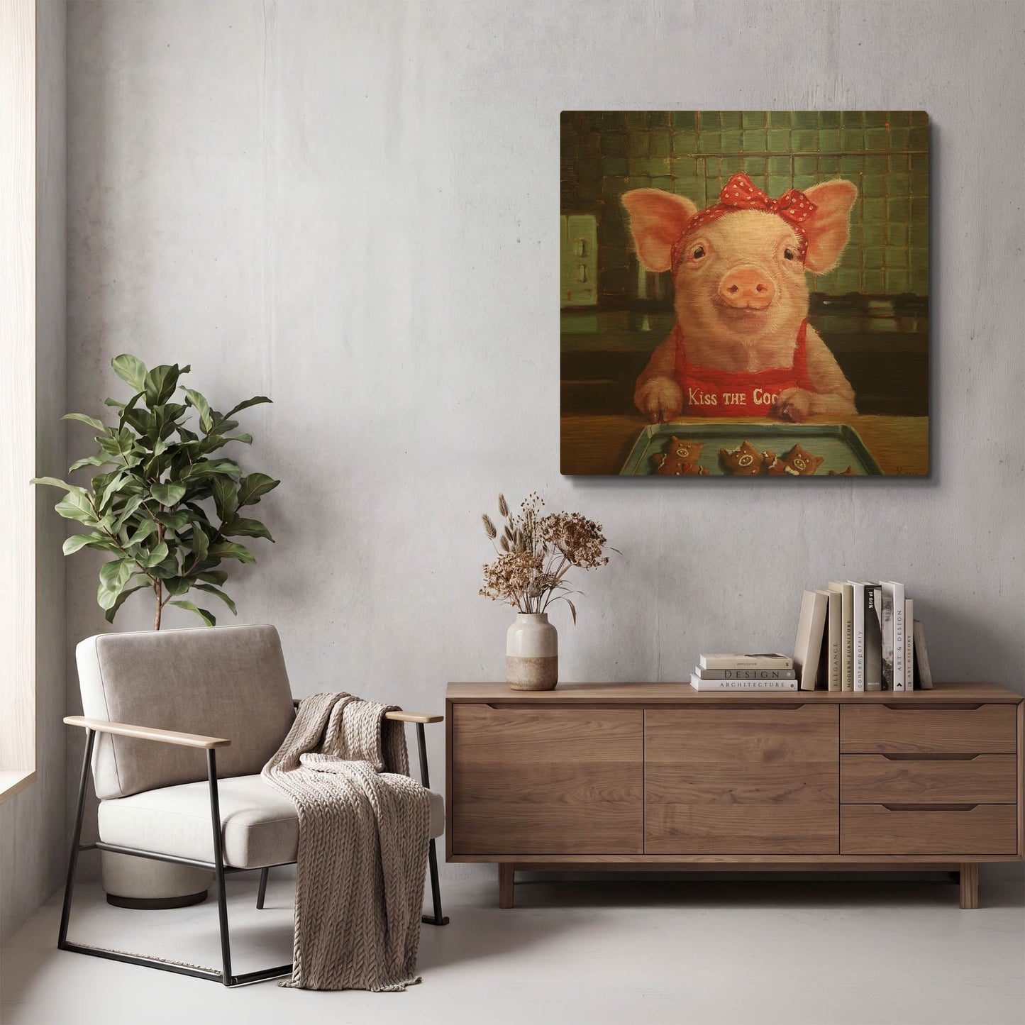 'Gingerbread Pigs' By Lucia Heffernan Gold Metal Wall Art