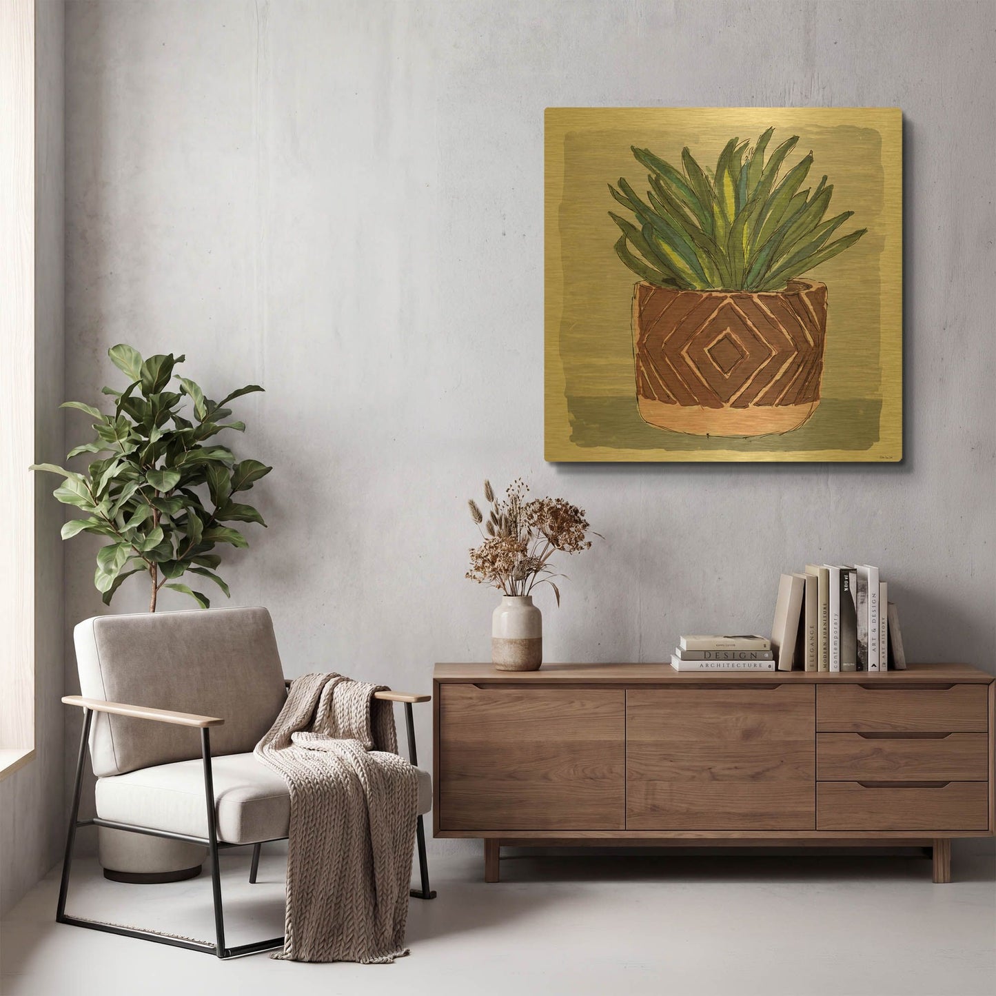'Potted Agave II' By Stellar Design Studio Gold Metal Wall Art