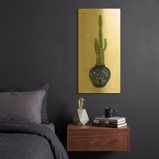 'Cacti in Blue Pot 1' By Stellar Design Studio Gold Metal Wall Art