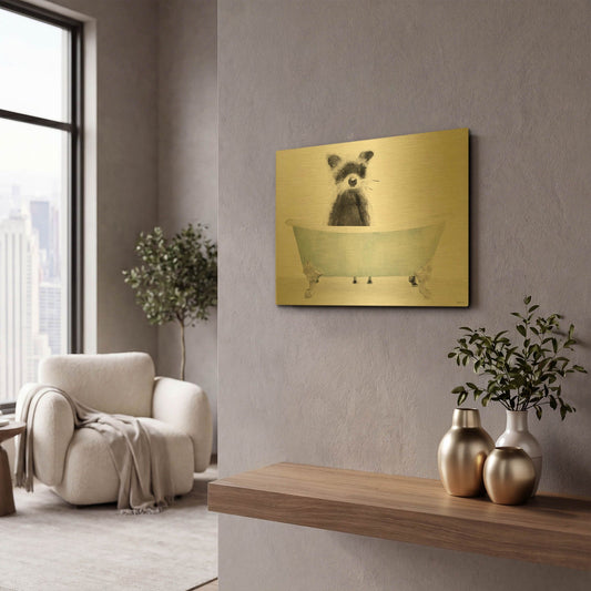 'Vintage Tub with Racoon' By Stellar Design Studio Gold Metal Wall Art