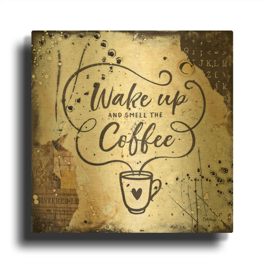 'Coffee Love 3' By Britt Hallowell Gold Metal Wall Art