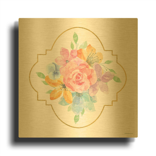 'Floral Center Rose' By Bluebird Barn Gold Metal Wall Art