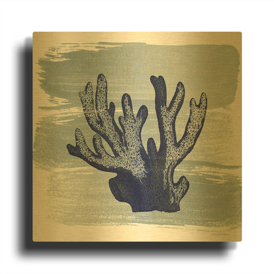 'Brushed Midnight Blue Elkhorn Coral' By Bluebird Barn Gold Metal Wall Art