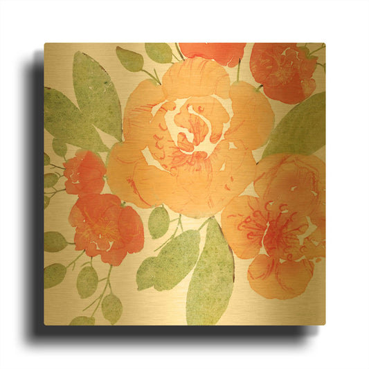 'Peachy Floral II' By Bluebird Barn Gold Metal Wall Art