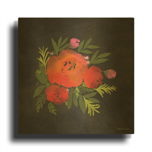 'Red Flower' By Bluebird Barn Gold Metal Wall Art