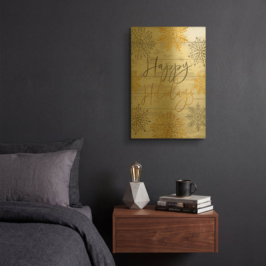 'Happy Holidays Snowflakes' By Cindy Jacobs Gold Metal Wall Art