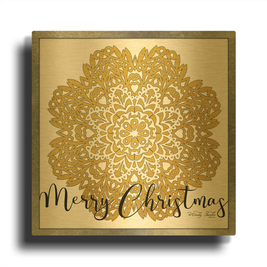 'Merry Christmas Mandala' By Cindy Jacobs Gold Metal Wall Art