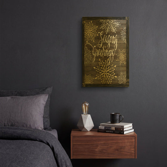 'Snowflake Seasons Greetings' By Cindy Jacobs Gold Metal Wall Art