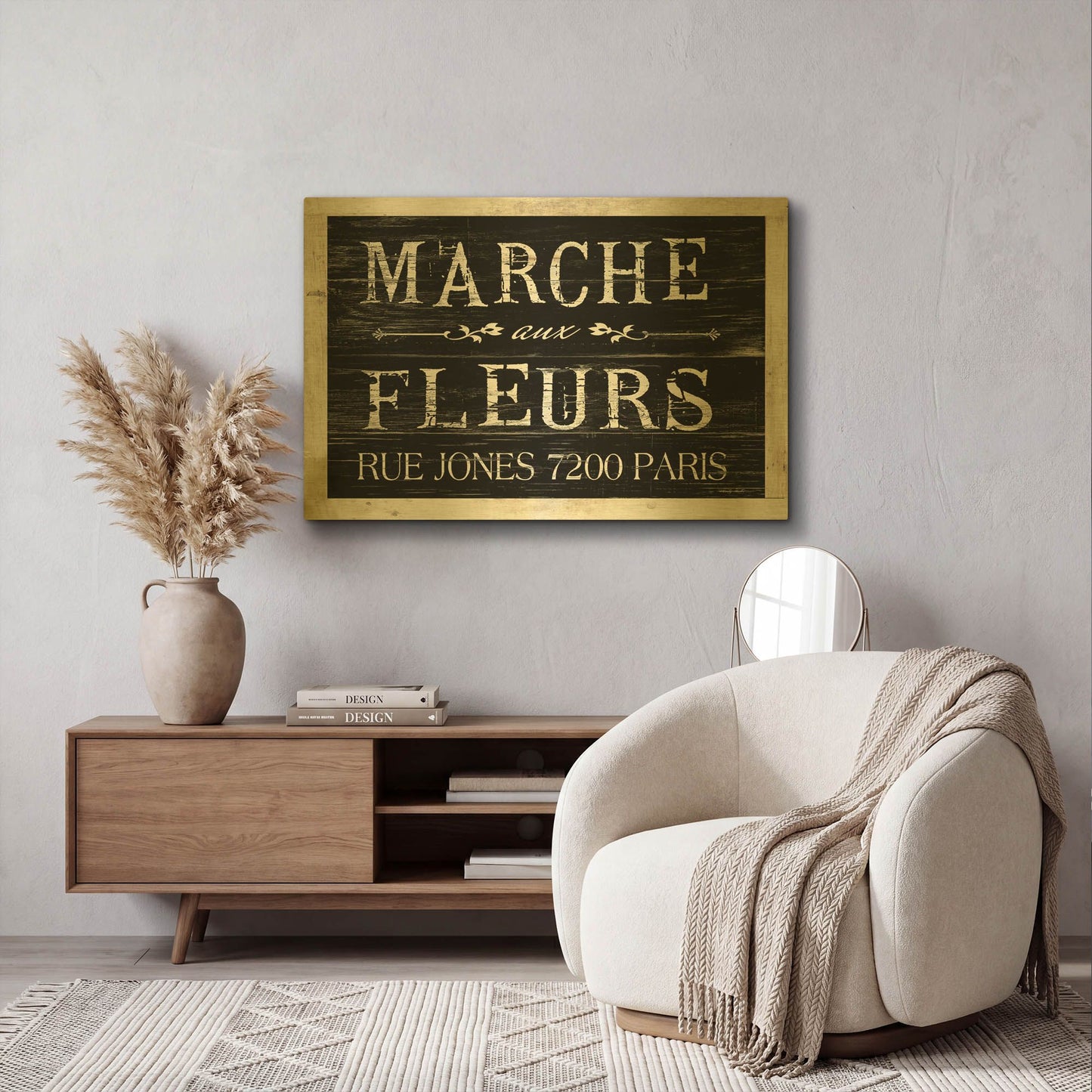 'Fleurs Sign II' By Cindy Jacobs Gold Metal Wall Art