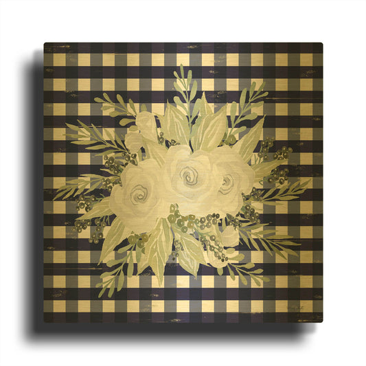 'Navy Floral II' By Cindy Jacobs Gold Metal Wall Art