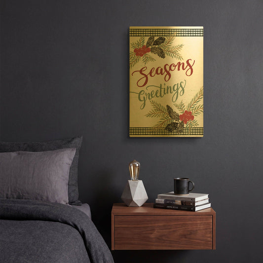 'Pinecone Seasons Greetings' By Cindy Jacobs Gold Metal Wall Art