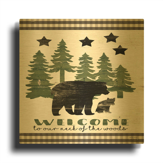 'Welcome Lodge' By Cindy Jacobs Gold Metal Wall Art