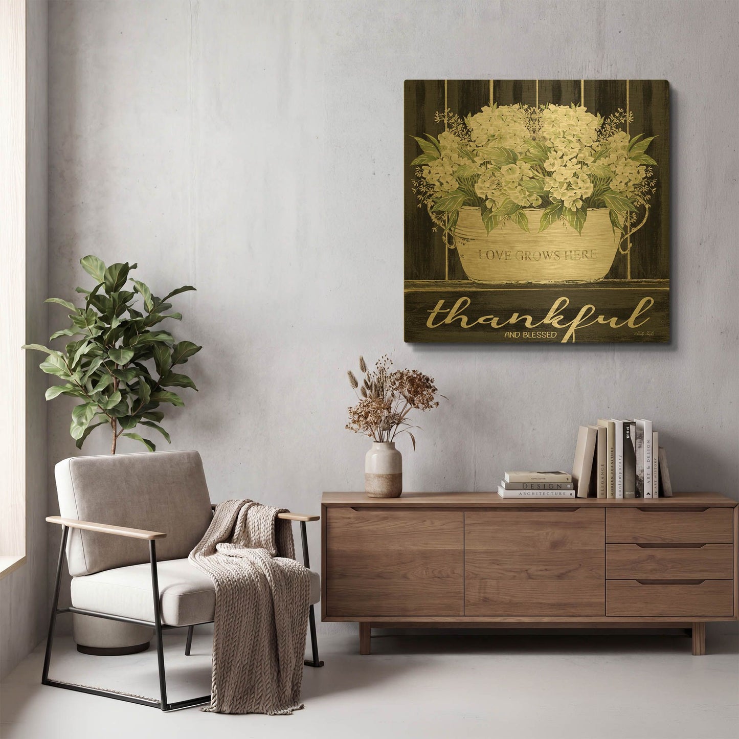'Thankful & Blessed' By Cindy Jacobs Gold Metal Wall Art