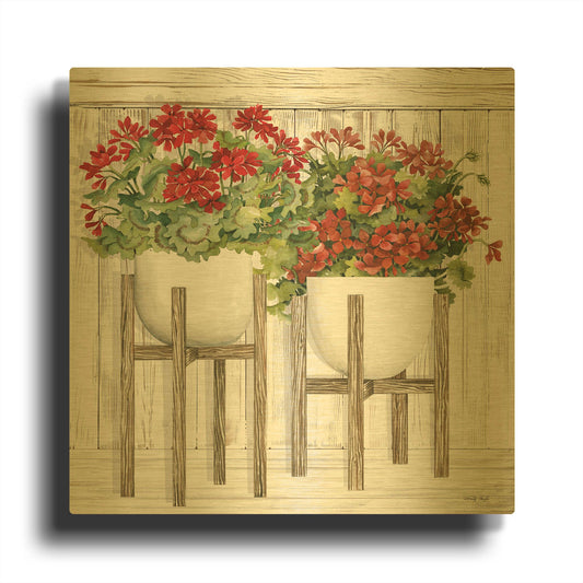 'Red Geraniums' By Cindy Jacobs Gold Metal Wall Art