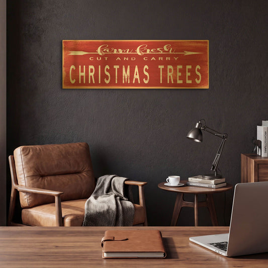 'Christmas Trees Sign' By Cindy Jacobs Gold Metal Wall Art
