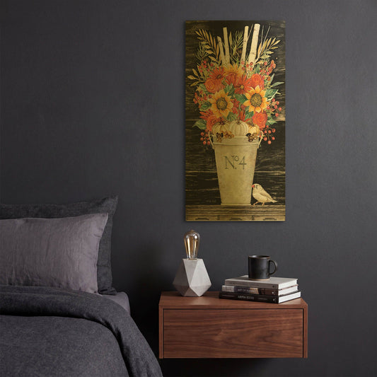 'No. 4 Fall Flowers and Birch 2' By Cindy Jacobs Gold Metal Wall Art