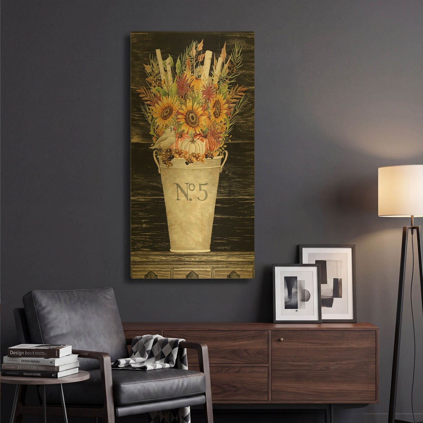 'No. 5 Fall Flowers and Birch 1' By Cindy Jacobs Gold Metal Wall Art