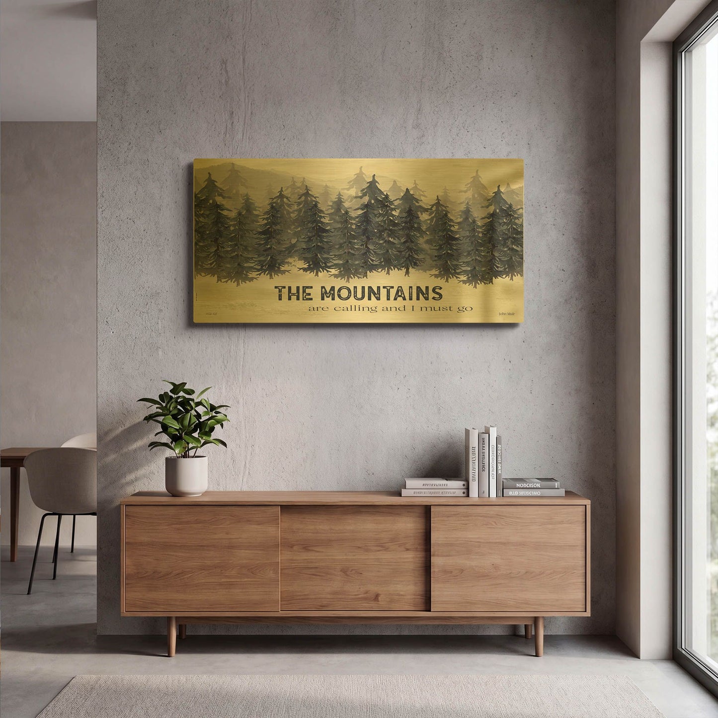 'Navy Trees The Mountains' By Cindy Jacobs Gold Metal Wall Art