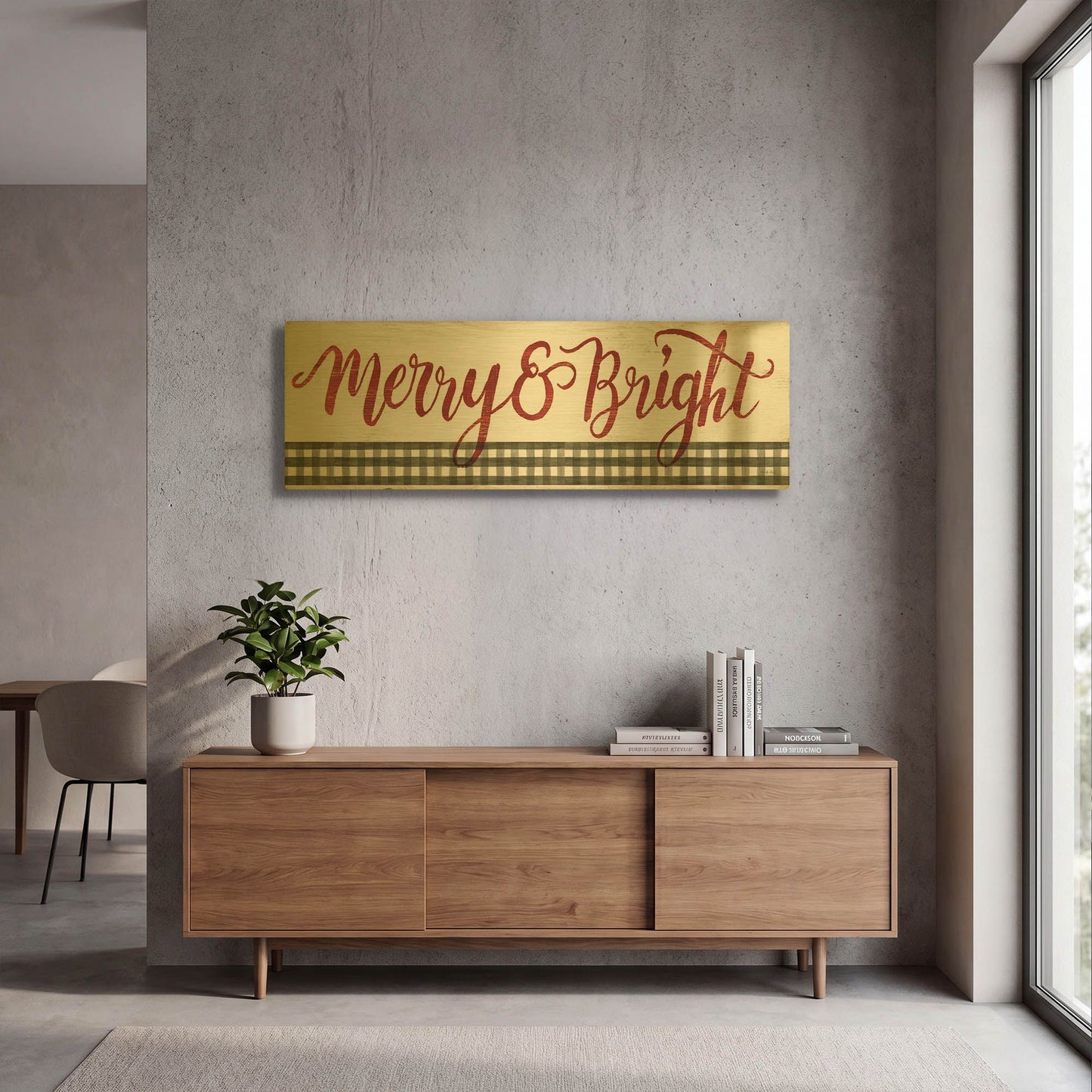 'Merry & Bright Gingham' By Cindy Jacobs Gold Metal Wall Art
