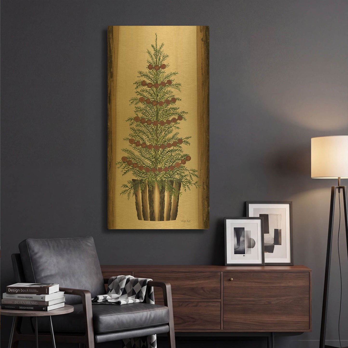 'Wood Land Spruce Tree' By Cindy Jacobs Gold Metal Wall Art