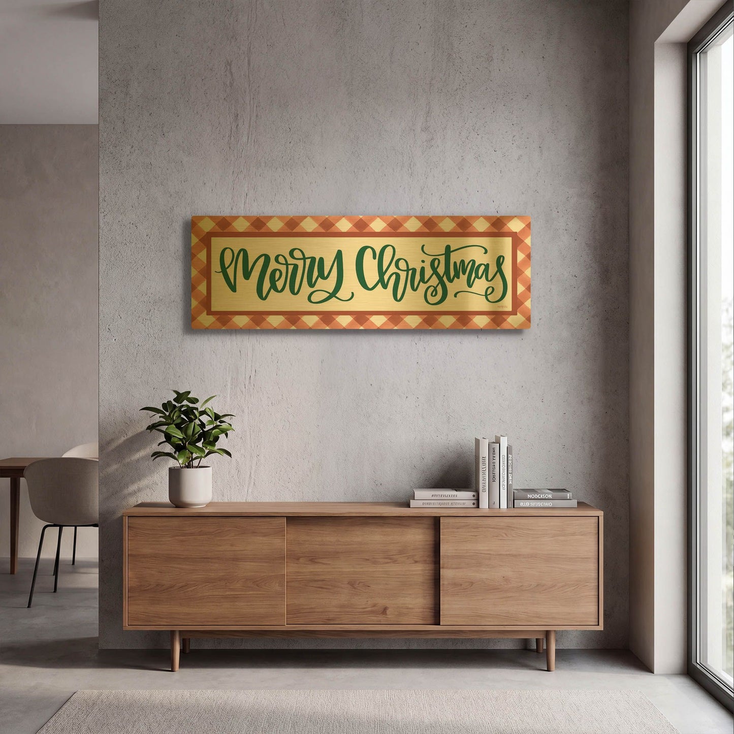 'Merry Christmas Argyle' By Imperfect Dust Gold Metal Wall Art