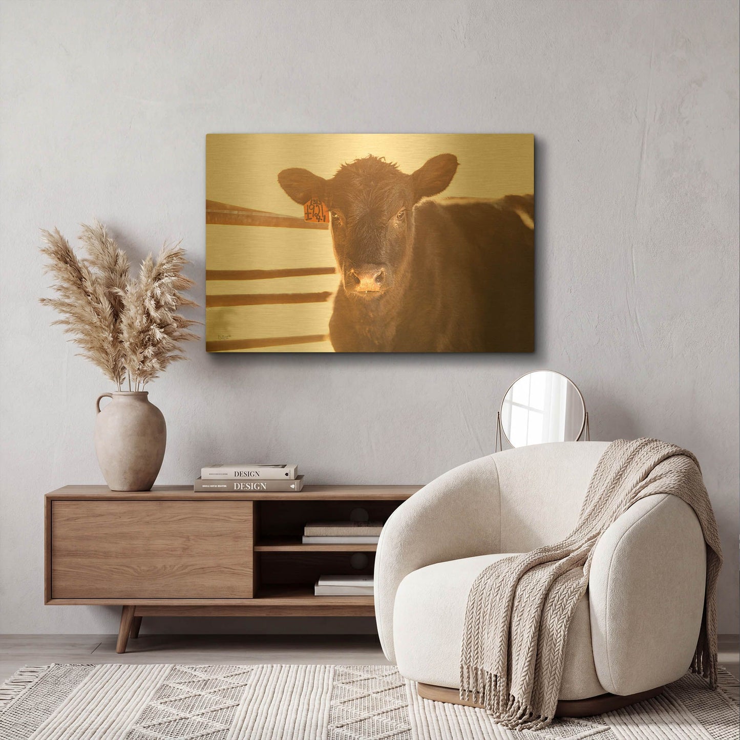 'Baby Cow II' By Donnie Quillen Gold Metal Wall Art