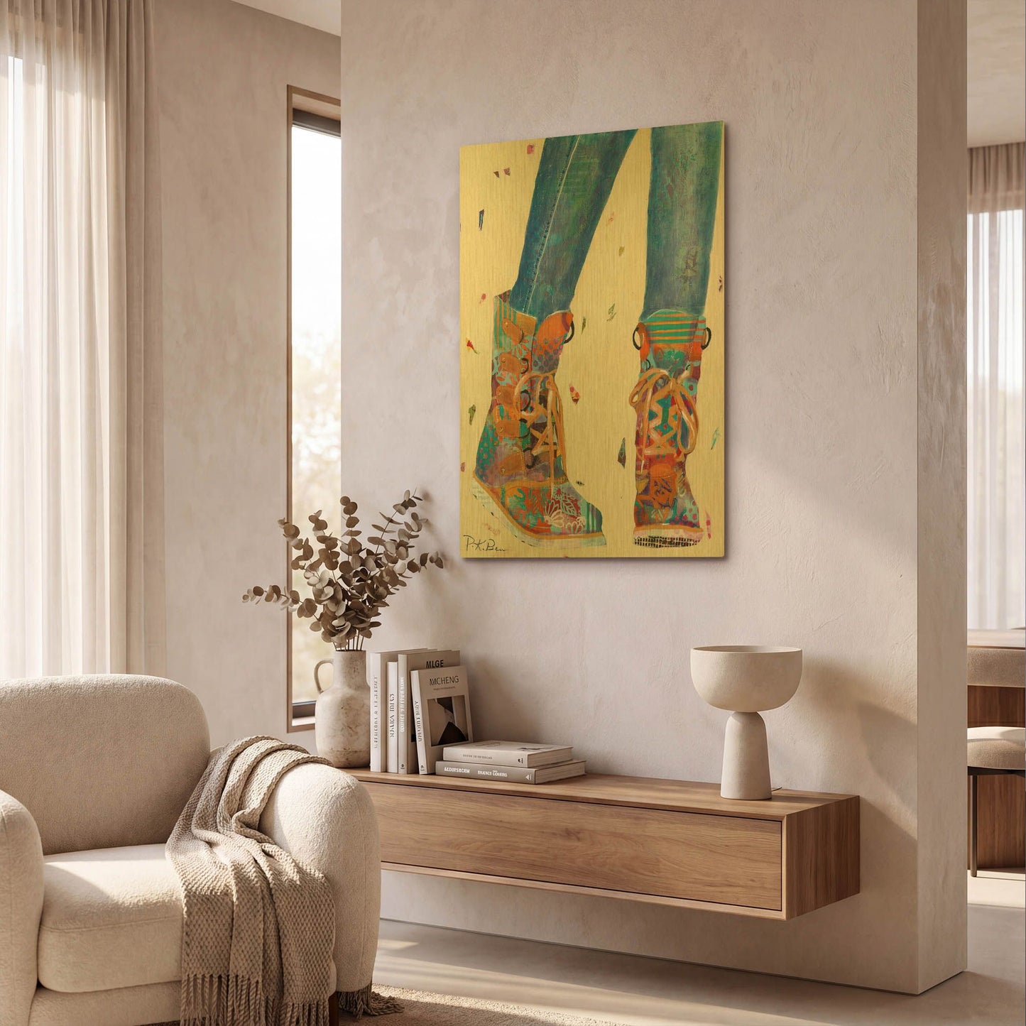 'Hiking Boots' By Pamela Beer Gold Metal Wall Art