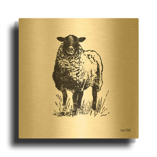 'Farmhouse Sheep' By House Fenway Gold Metal Wall Art