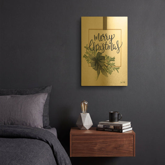 'Merry Christmas Mistletoe I' By House Fenway Gold Metal Wall Art